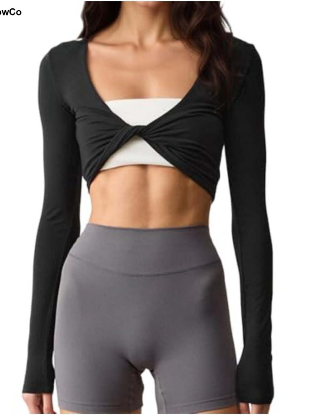 V Neck Twist Front Crop Yoga Tshirt Long Sleeve Bolero Workout Top